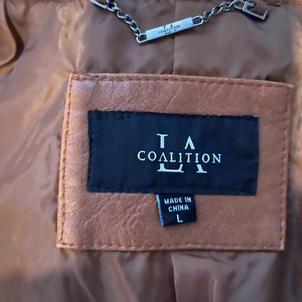 Camel colored, faux leather moto jacket. - Picture 4 of 6